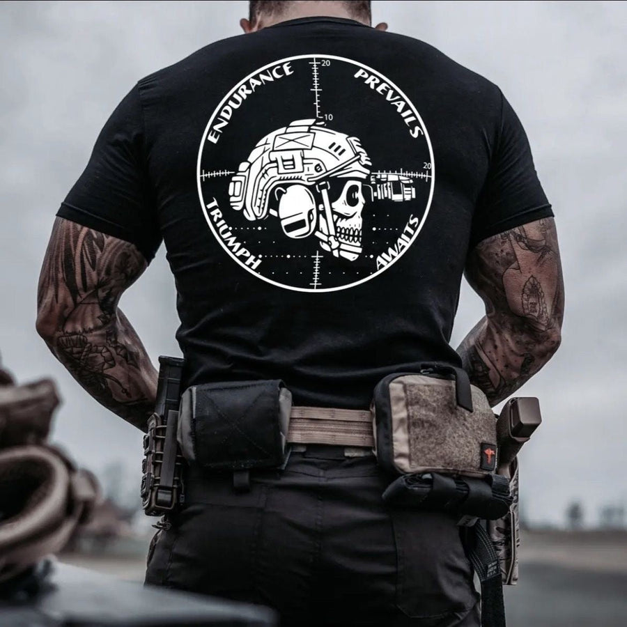 NICHE American Skull Print 100% Cotton Tactical Short-Sleeve T-Shirt