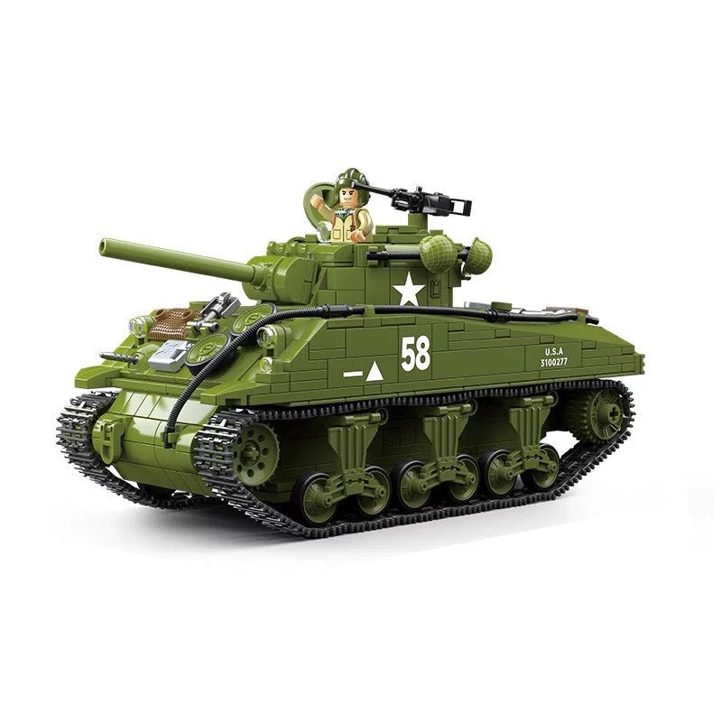 WWII U.S. Army Sherman M4A3 Medium Tank Building Blocks