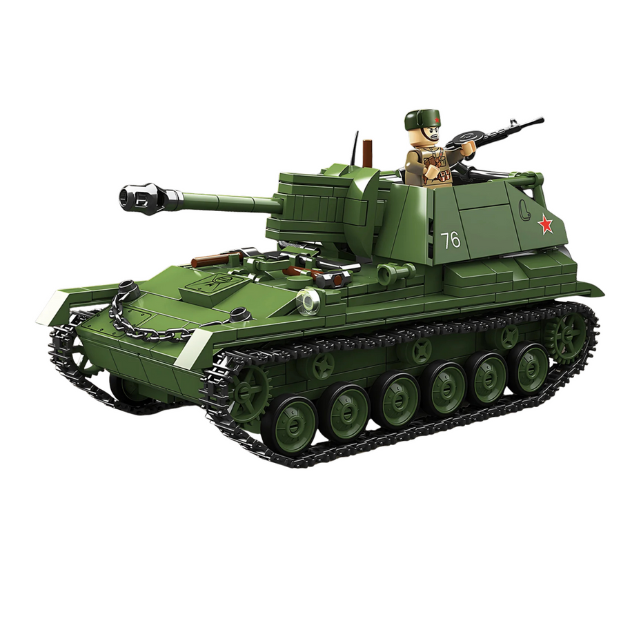 WWII Soviet SU-76M Tank Destroyer Assembly Building Blocks Model