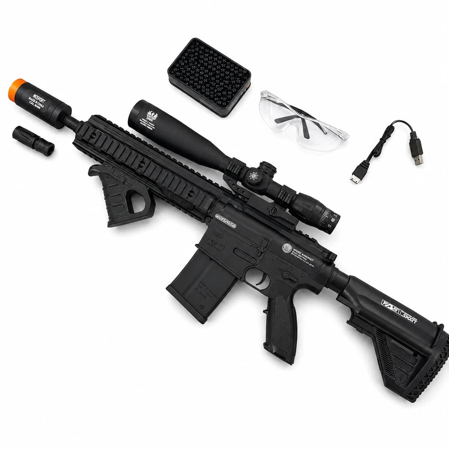 Exquisite Engraving HK417 Gel Blaster With 7 Colors of Lighted Silencer